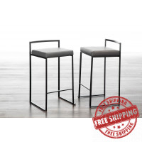 Lumisource B26-FUJI BKGY2 Fuji Contemporary Stackable Counter Stool in Black with Grey Faux Leather Cushion - Set of 2